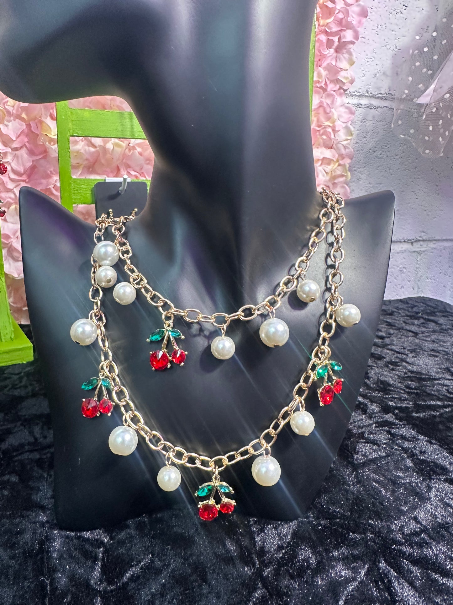 Multi cherry baby pearl beaded necklace