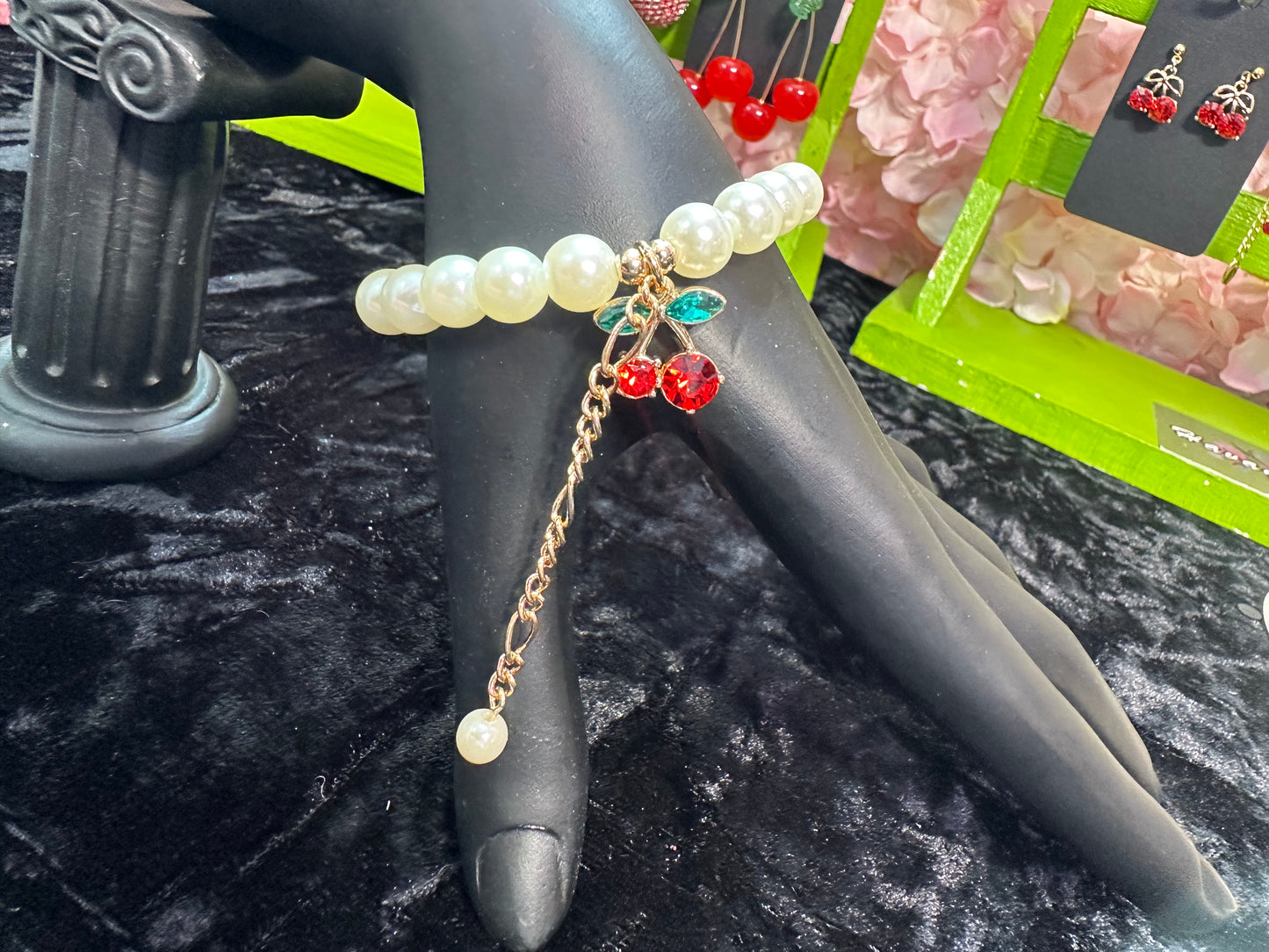 Cherry Baby Crystal Embellished Red Cherry Charm Bracelet