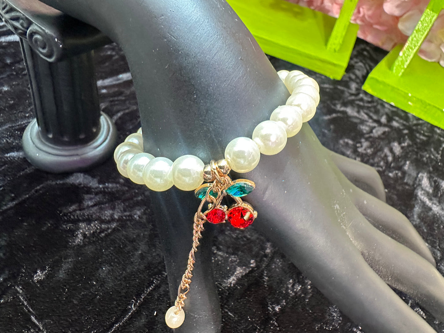 Cherry Baby Crystal Embellished Red Cherry Charm Bracelet