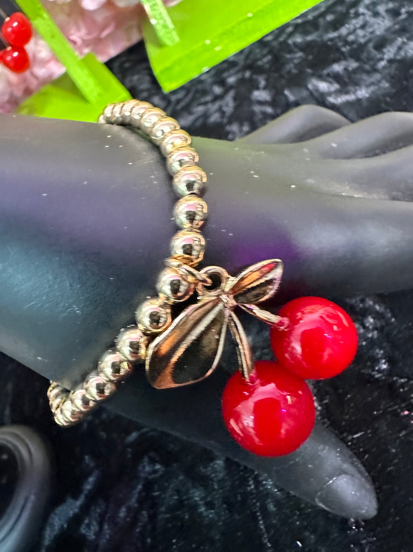 Cherry baby charm beaded bracelet