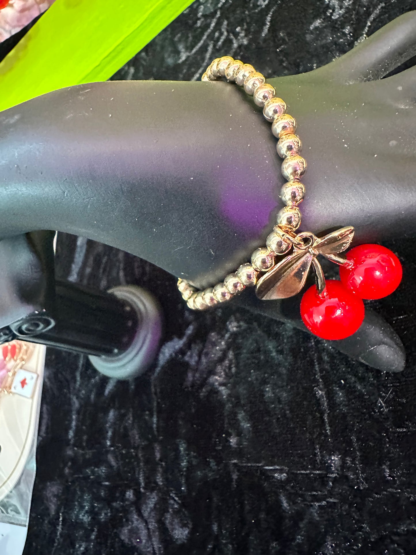 Cherry baby charm beaded bracelet