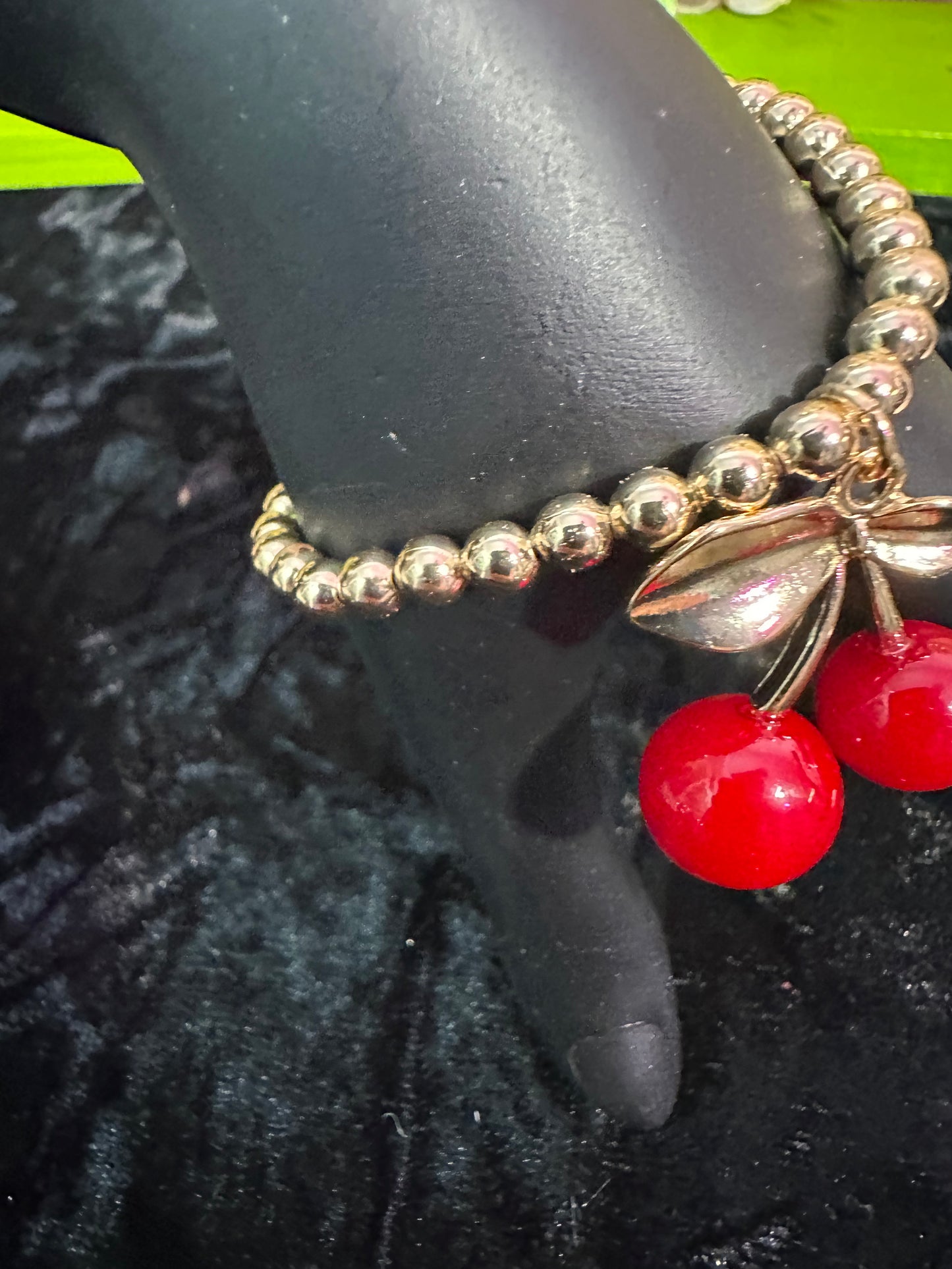 Cherry baby charm beaded bracelet