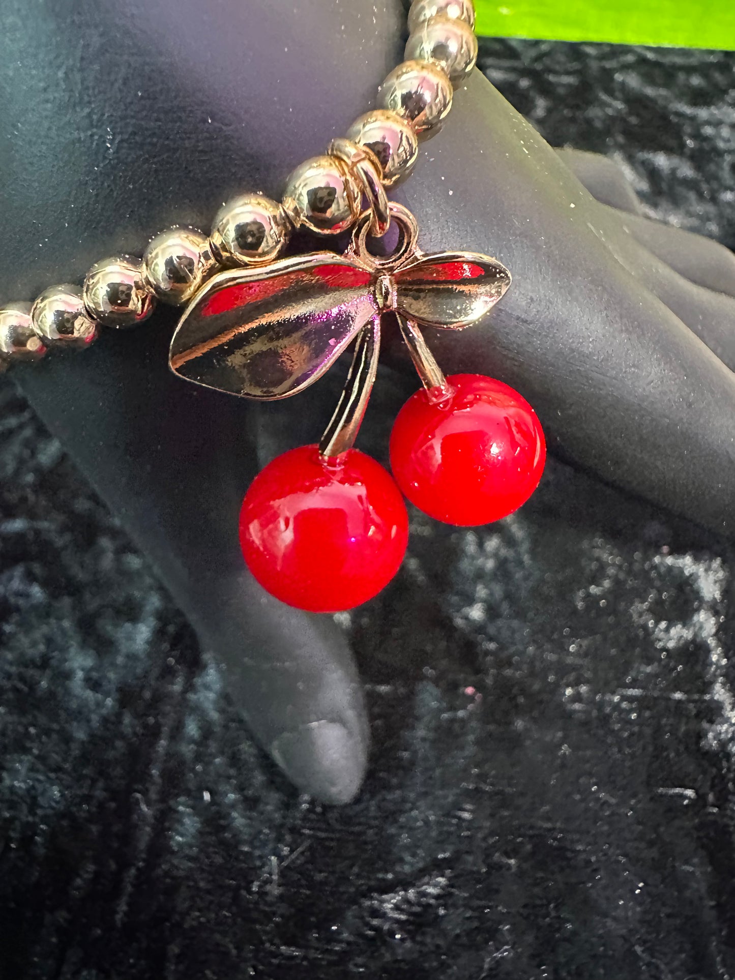 Cherry baby charm beaded bracelet