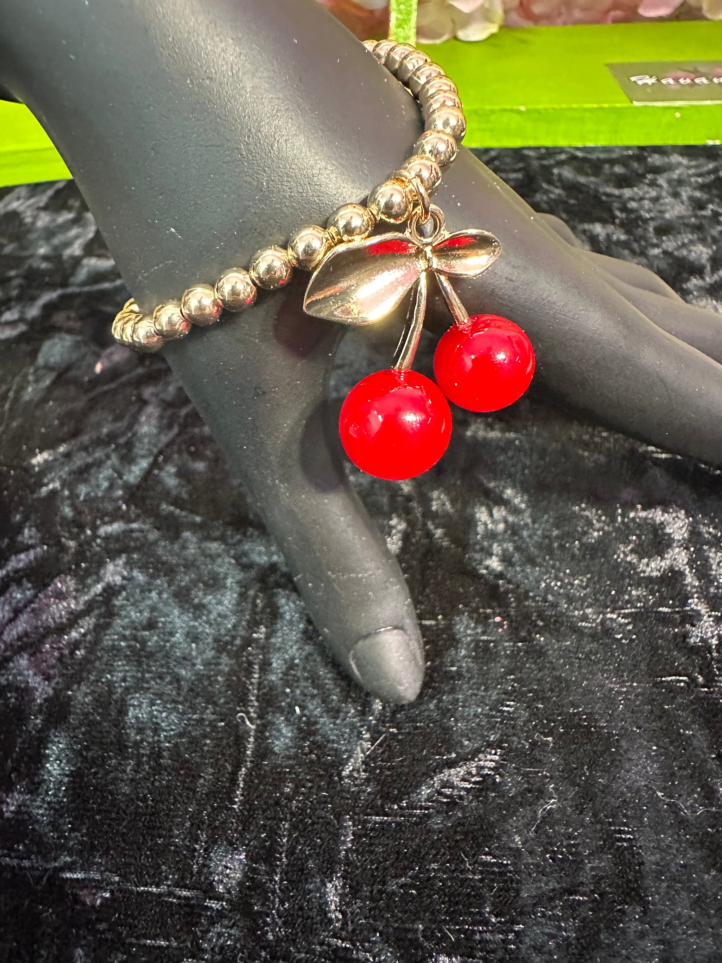 Cherry baby charm beaded bracelet