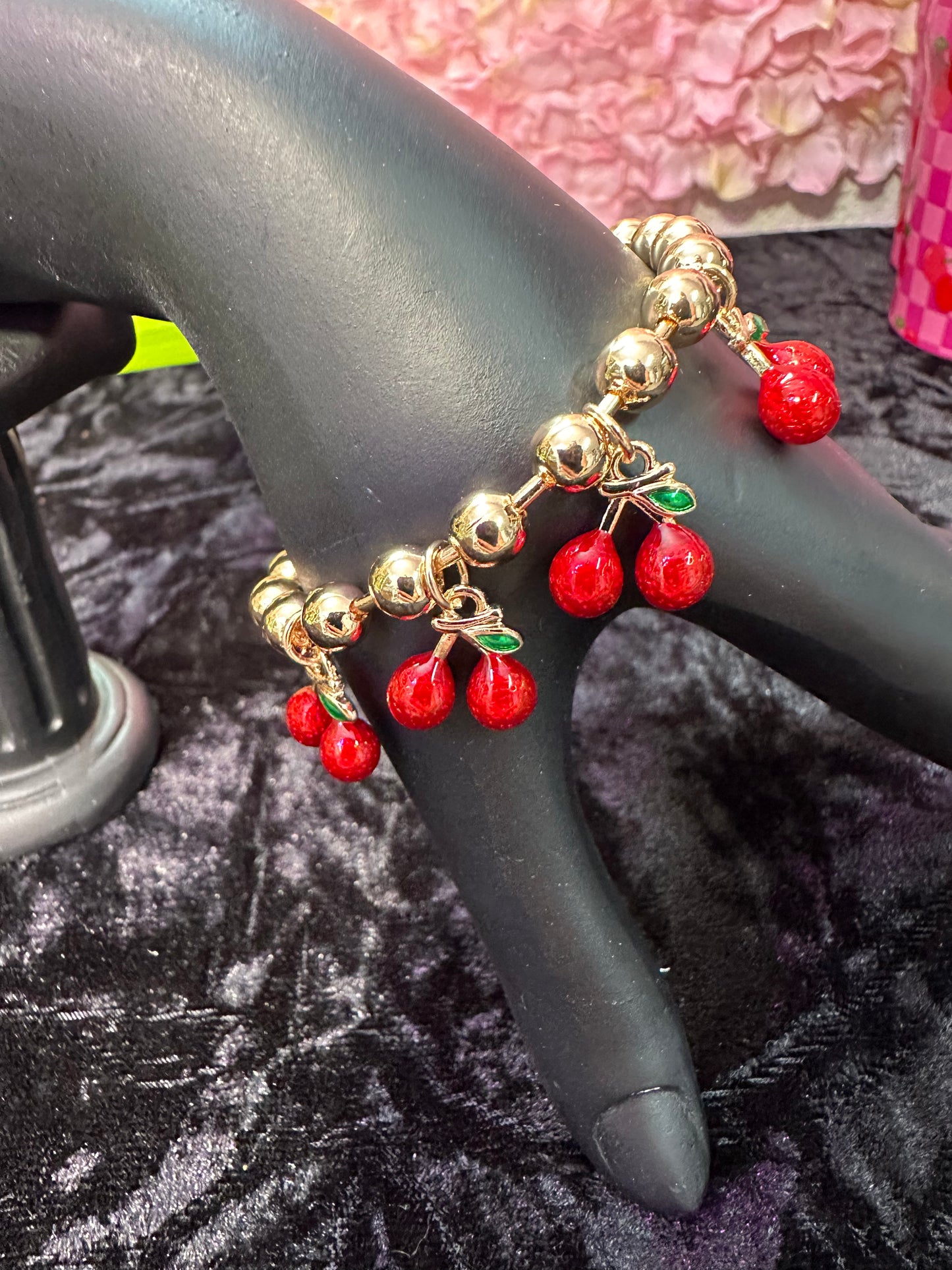 Cherry baby charm bracelet