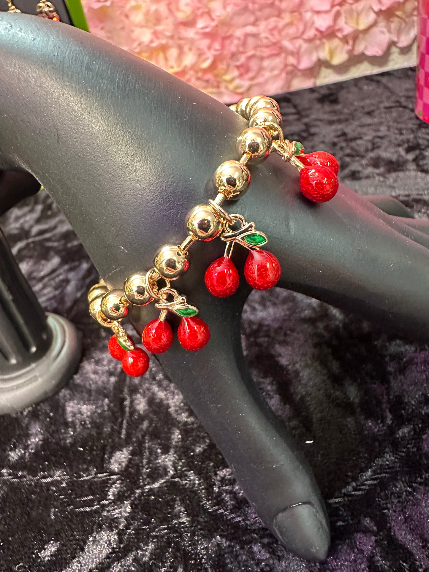 Cherry baby charm bracelet