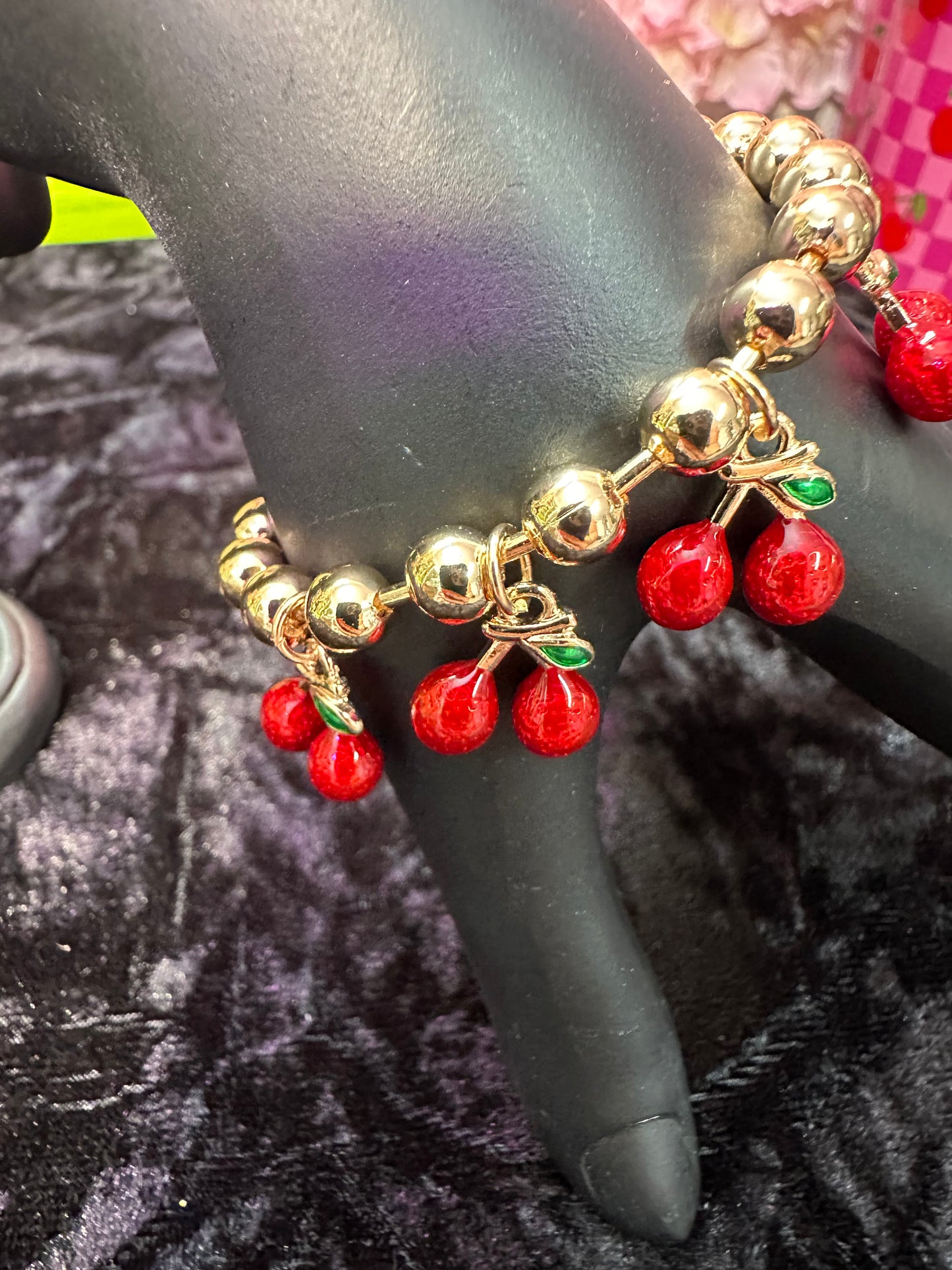 Cherry baby charm bracelet