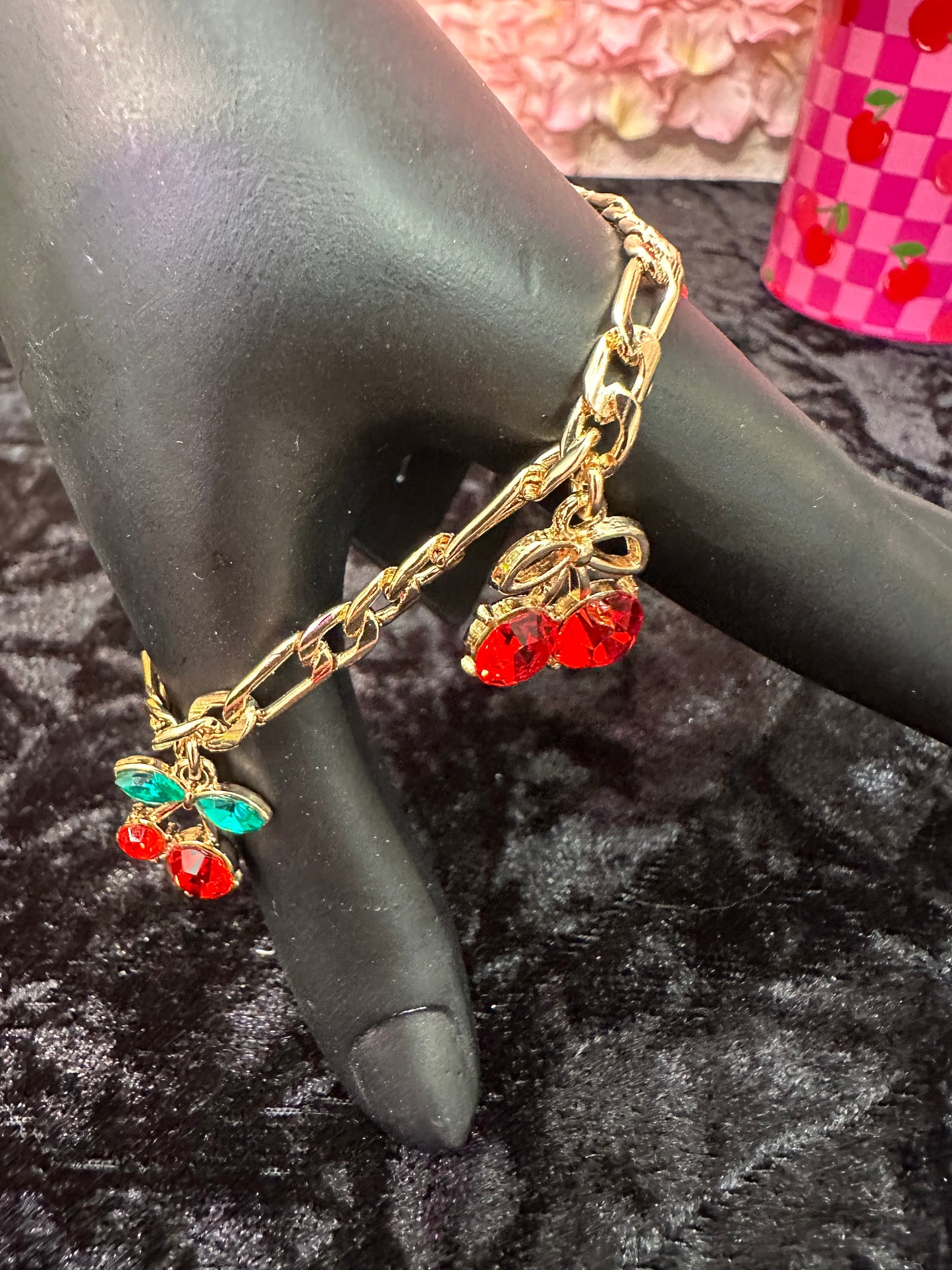 Cherry baby embellished charm bracelet