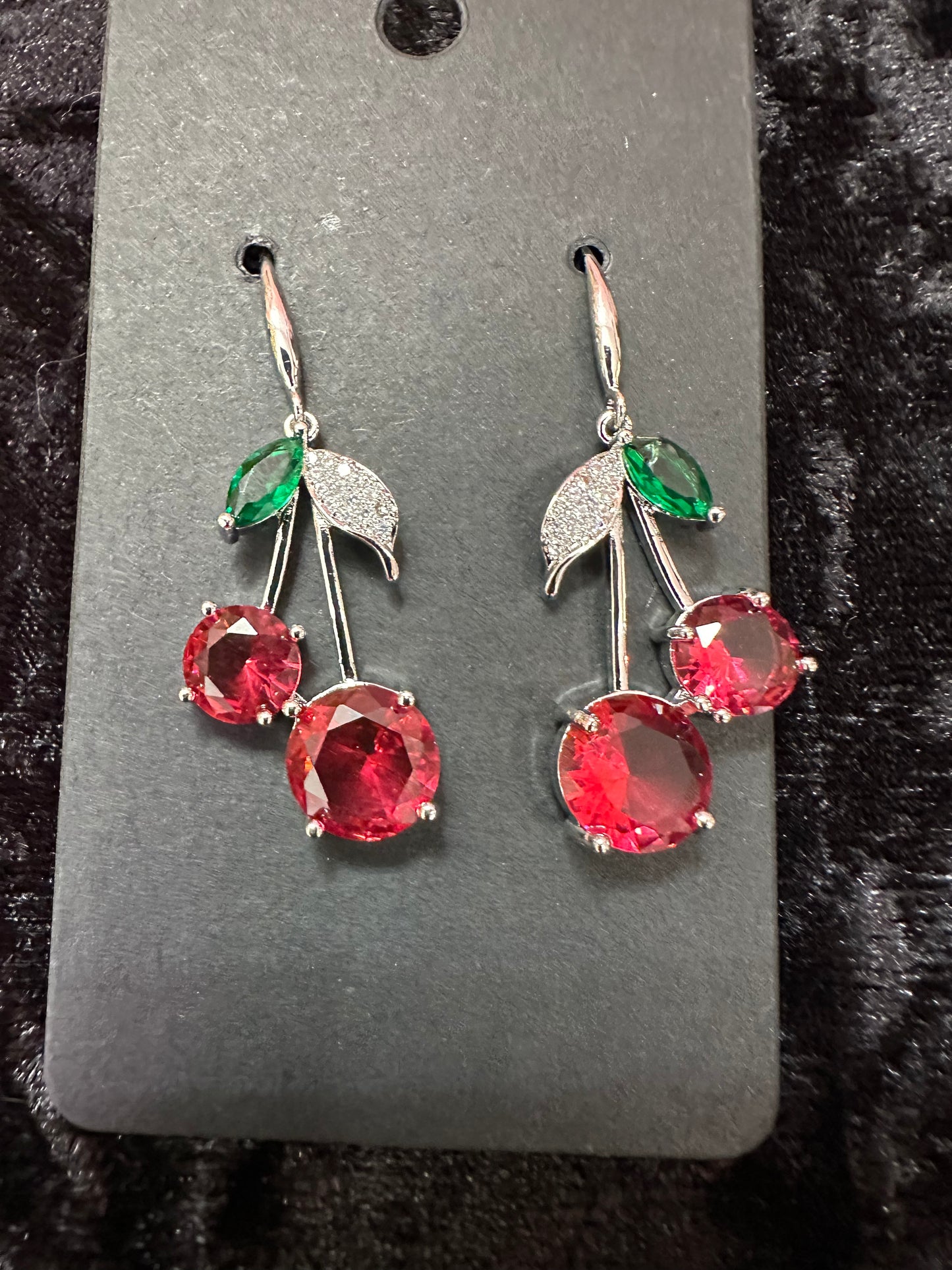 Cherry baby cubic zirconia rhinestone embellished earrings