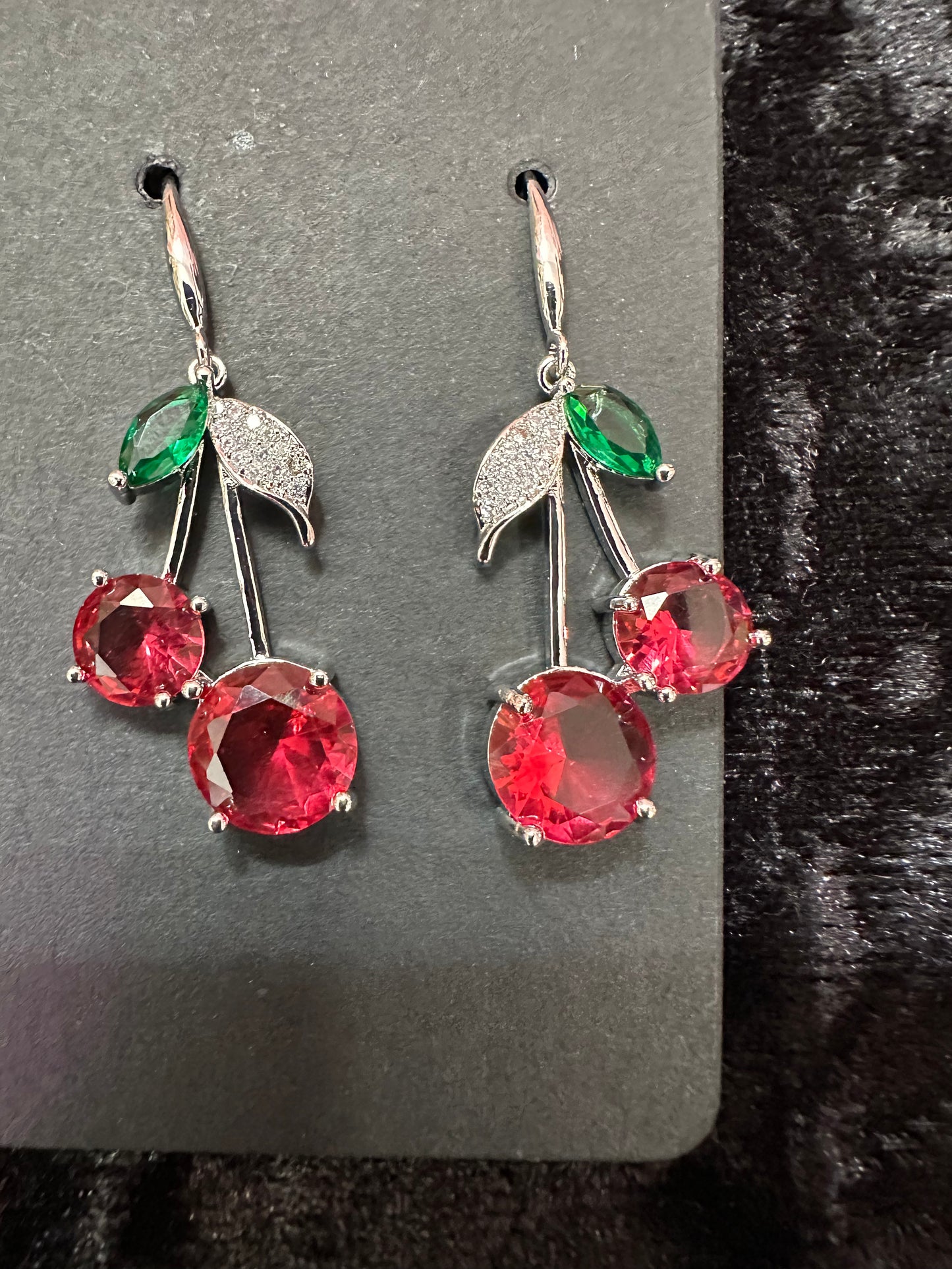 Cherry baby cubic zirconia rhinestone embellished earrings