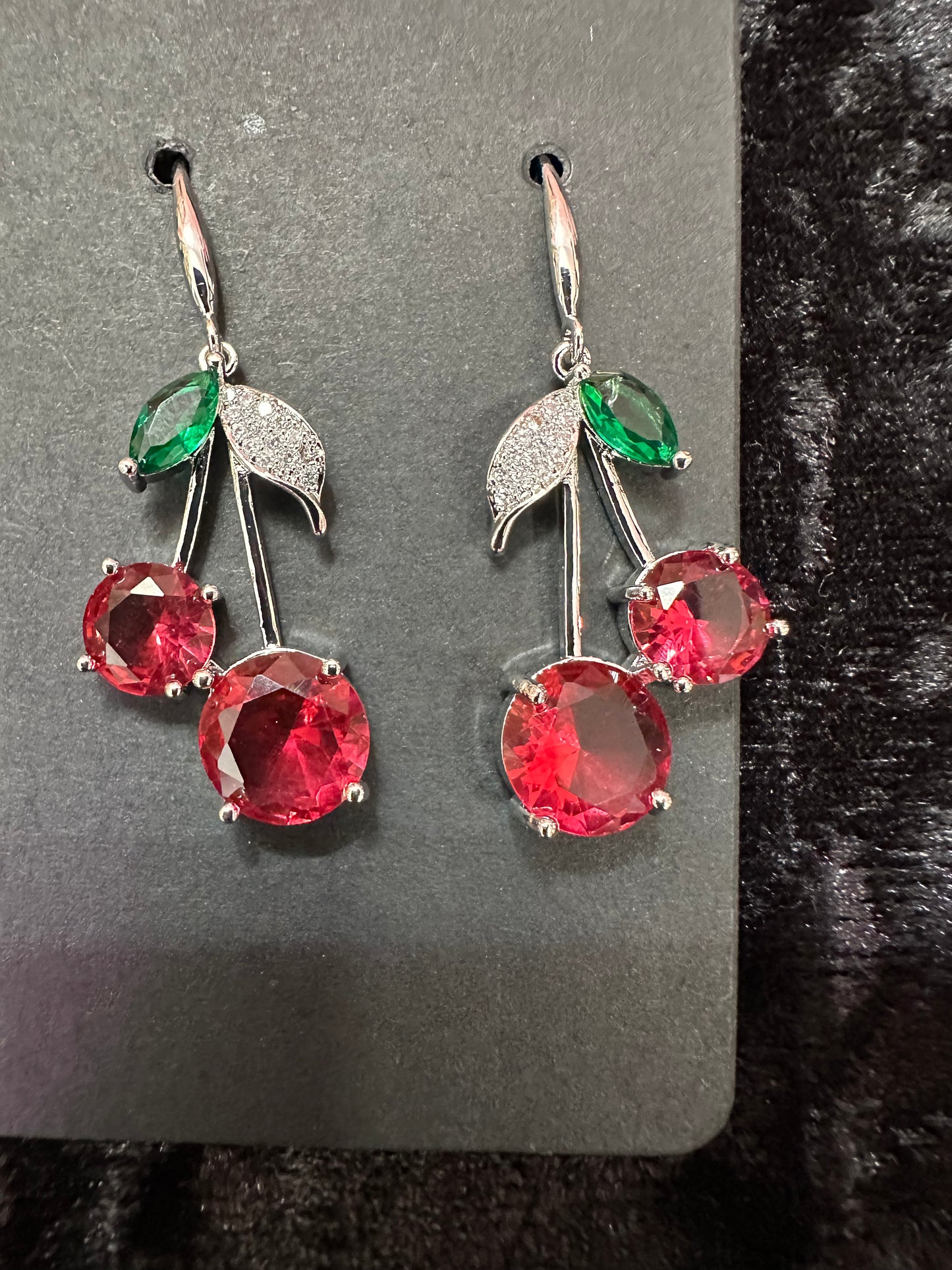 Cherry baby cubic zirconia rhinestone embellished earrings