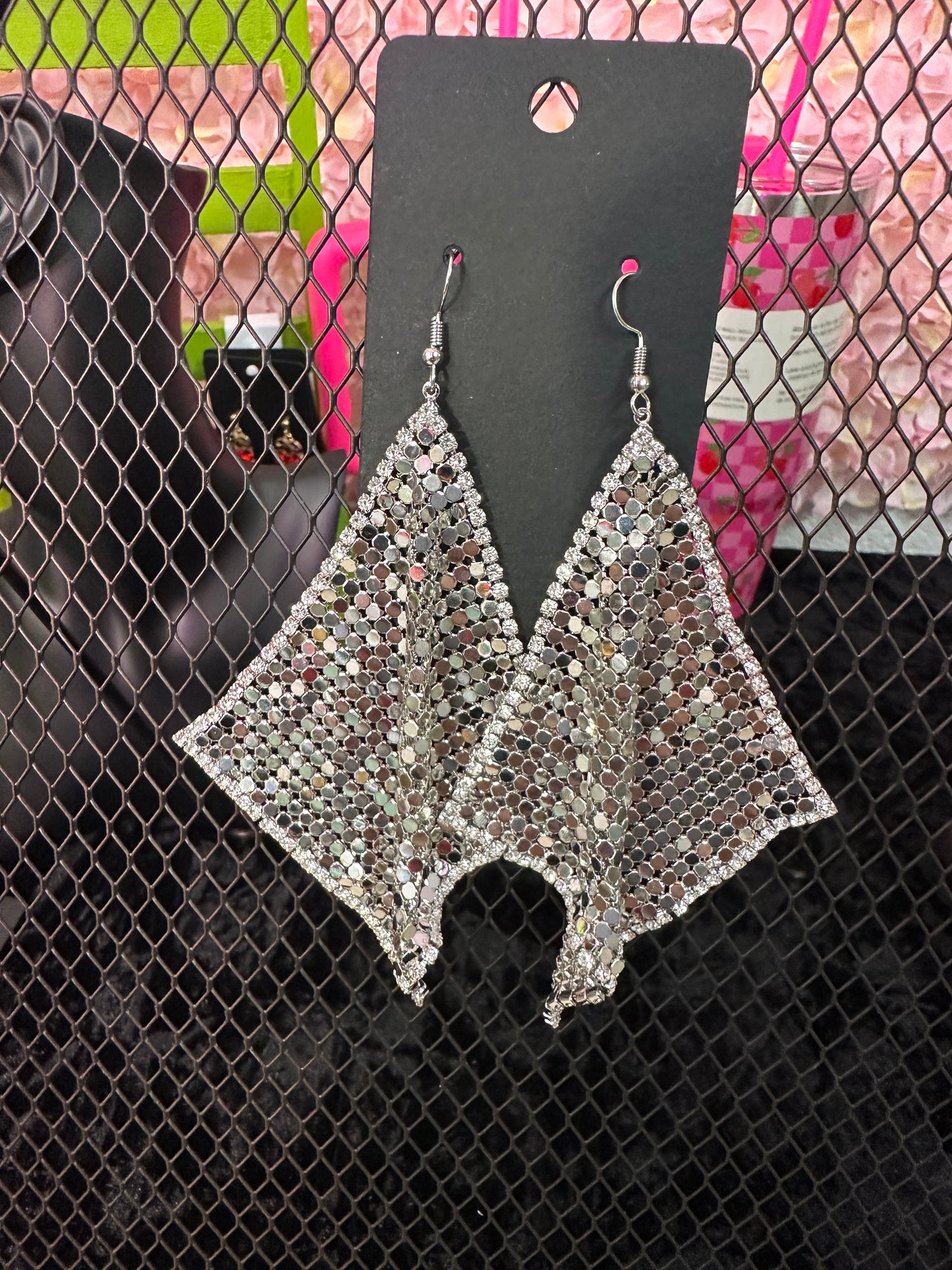 Classic Las Vegas Collection Metal Mesh Square Hook Earrings