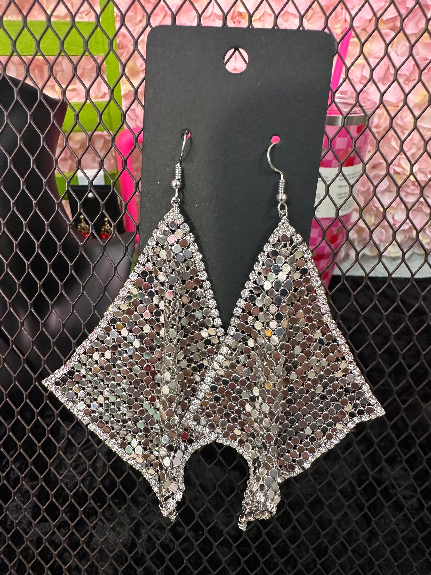 Classic Las Vegas Collection Metal Mesh Square Hook Earrings