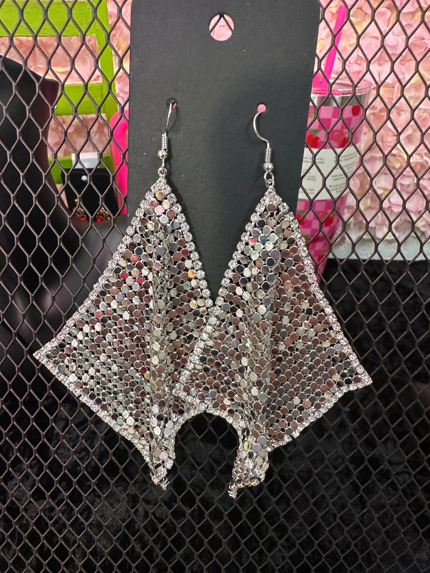 Classic Las Vegas Collection Metal Mesh Square Hook Earrings