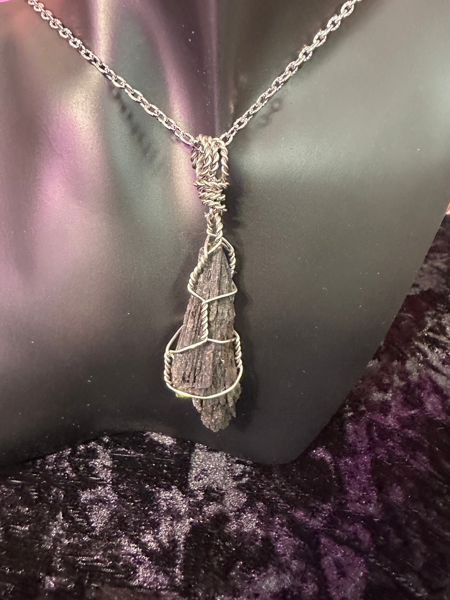 Black kyanite hand wrapped Crystal pendant