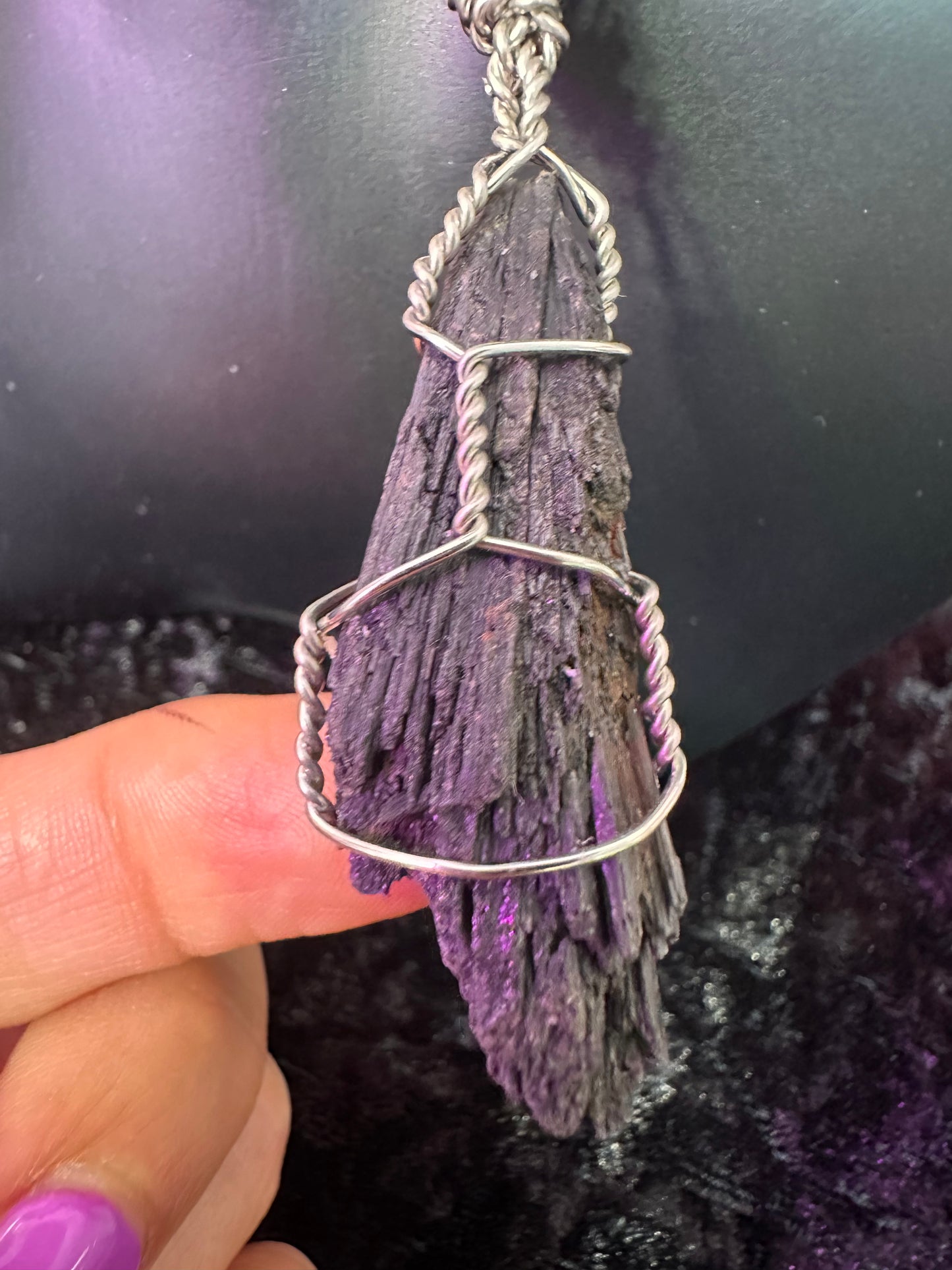Black kyanite hand wrapped Crystal pendant