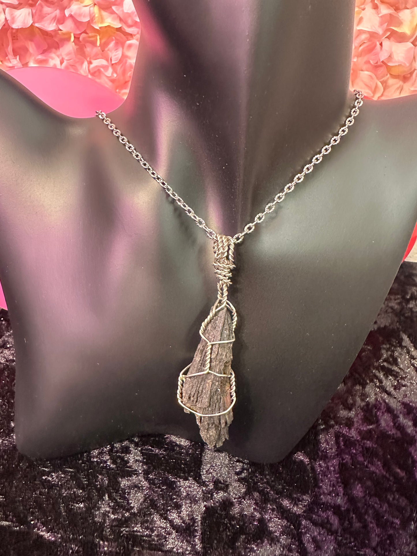 Black kyanite hand wrapped Crystal pendant