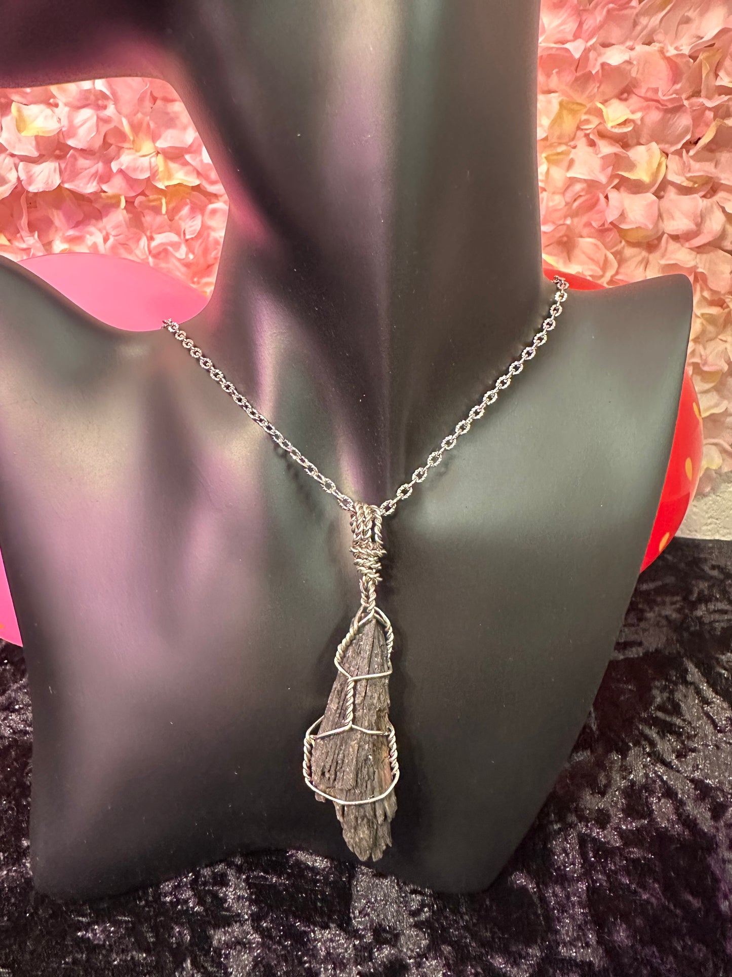 Black kyanite hand wrapped Crystal pendant