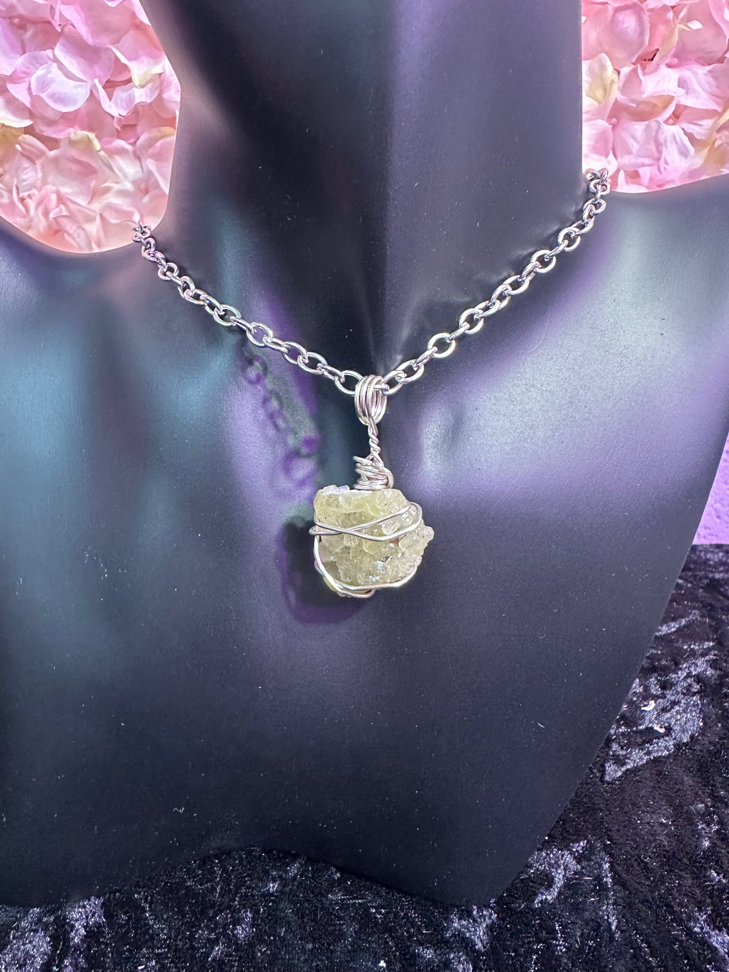 Prehnite hand wrapped crystal pendant