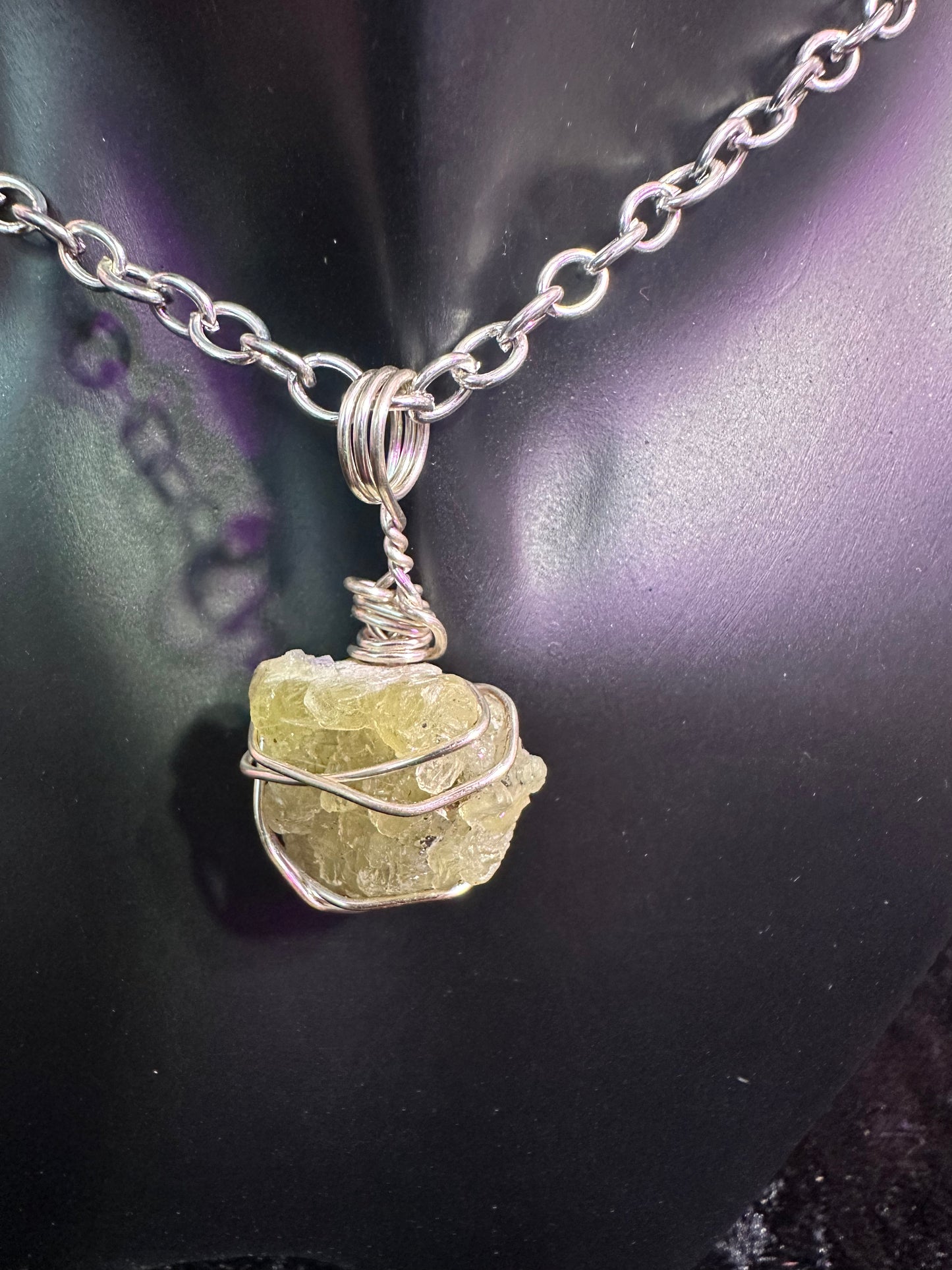 Prehnite hand wrapped crystal pendant