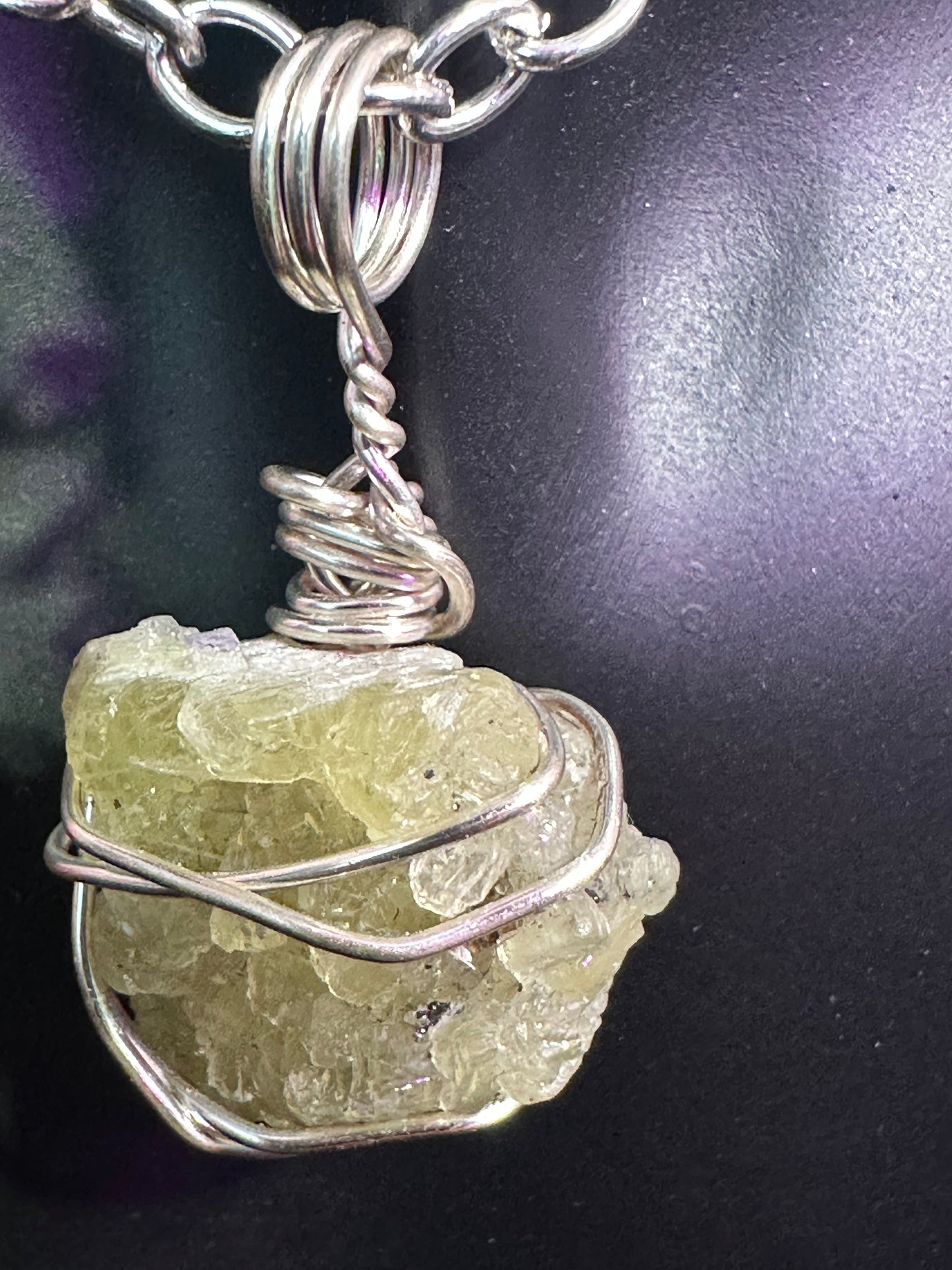 Prehnite hand wrapped crystal pendant