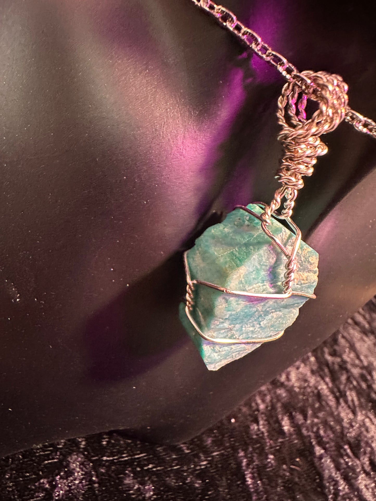 Amazonite hand wrapped crystal pendant