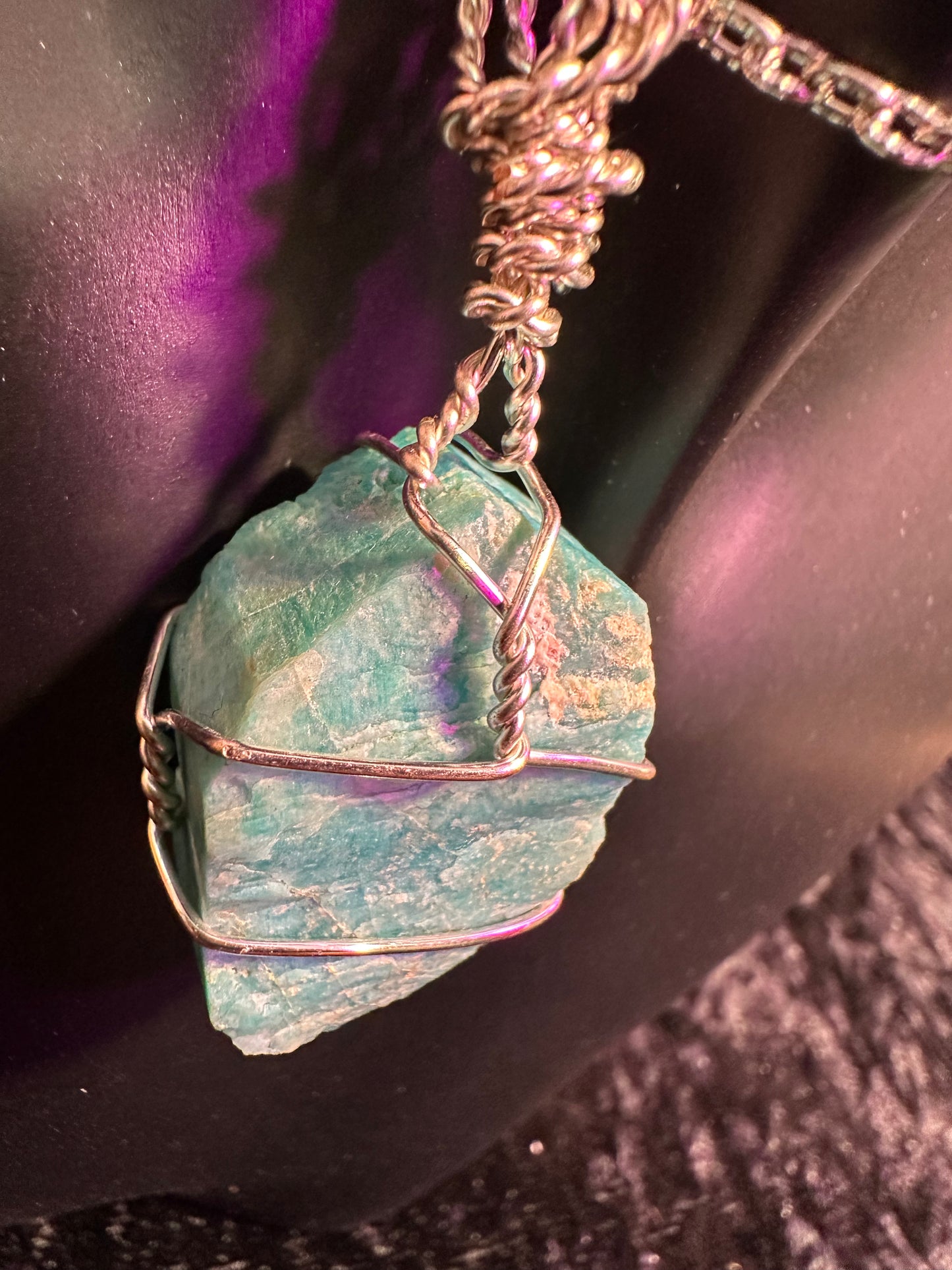 Amazonite hand wrapped crystal pendant
