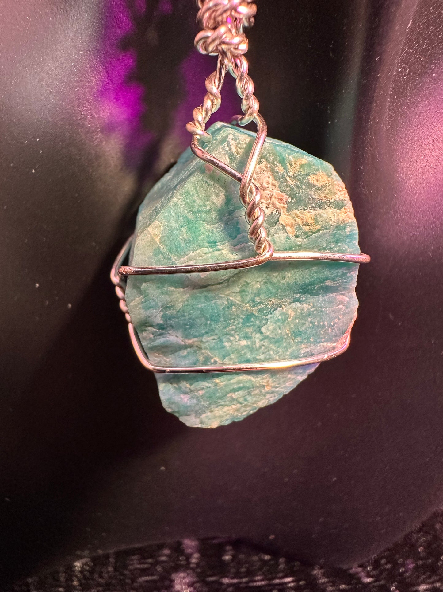 Amazonite hand wrapped crystal pendant