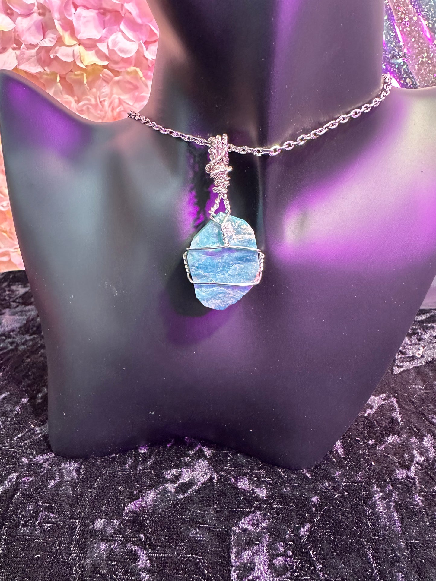 Amazonite hand wrapped crystal pendant