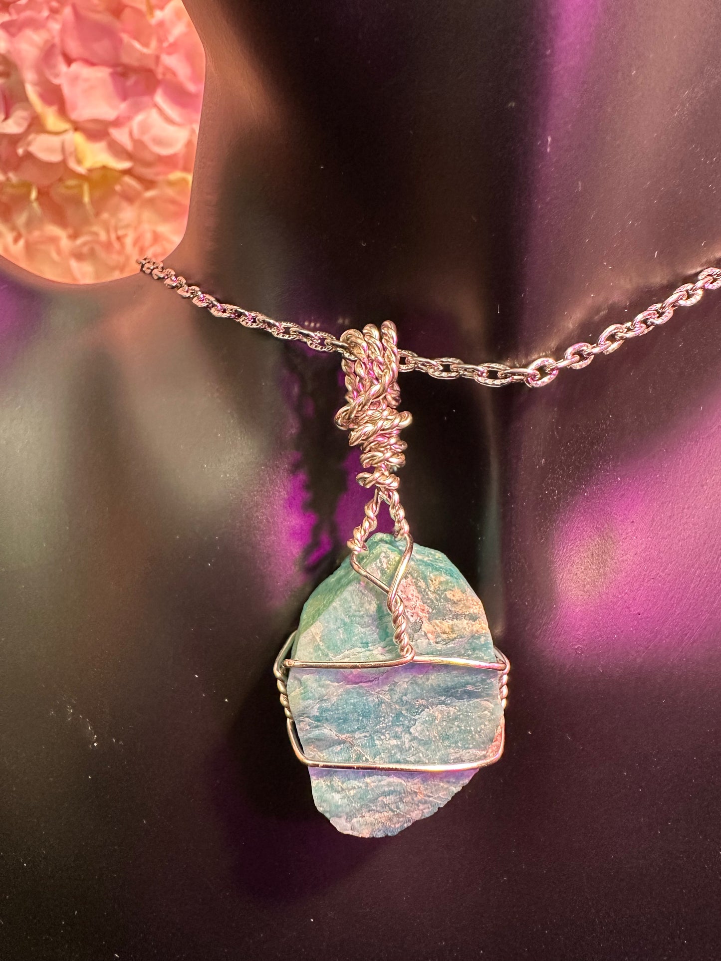 Amazonite hand wrapped crystal pendant