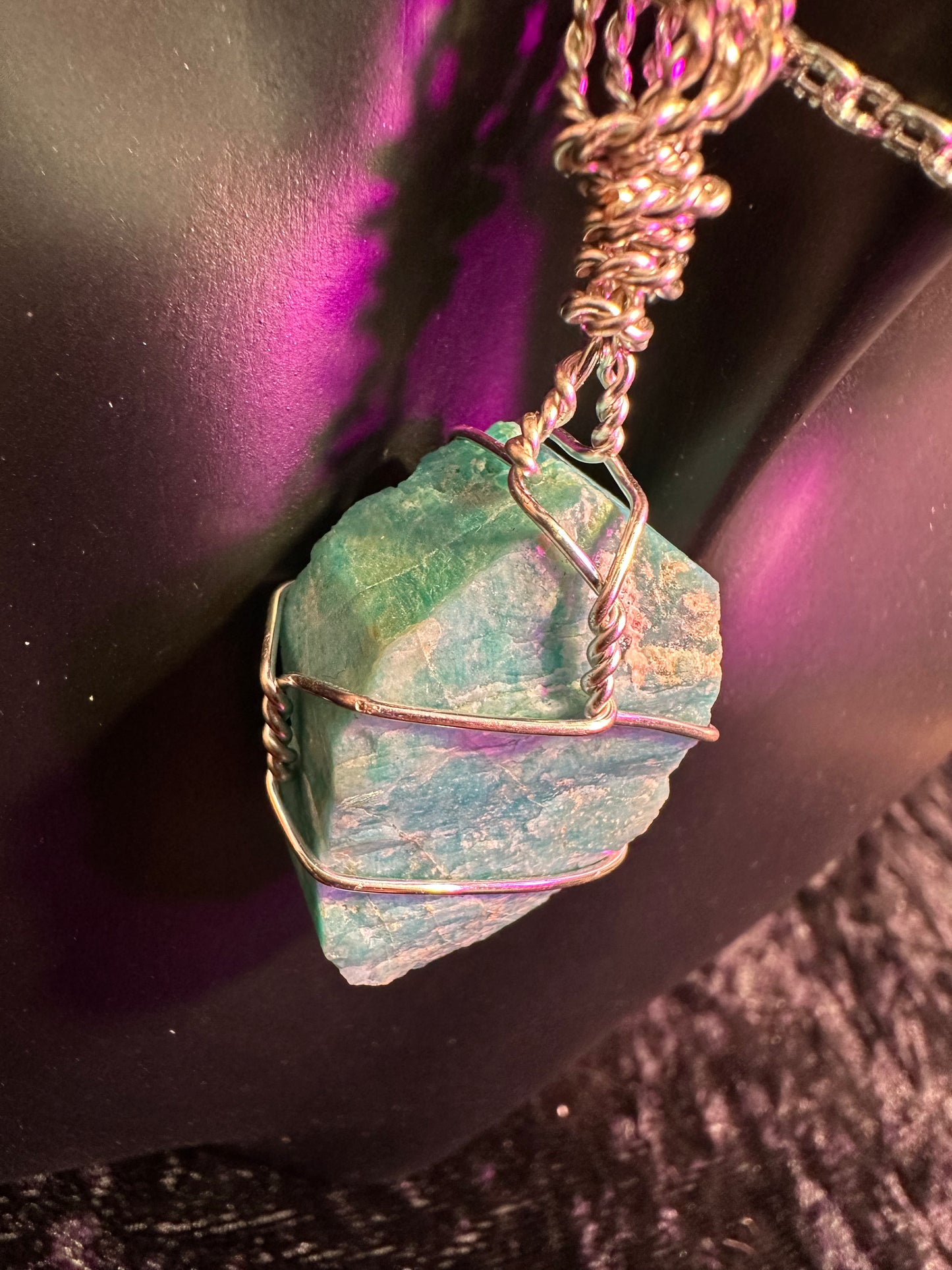 Amazonite hand wrapped crystal pendant