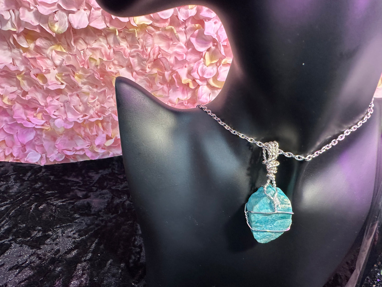 Amazonite hand wrapped crystal pendant