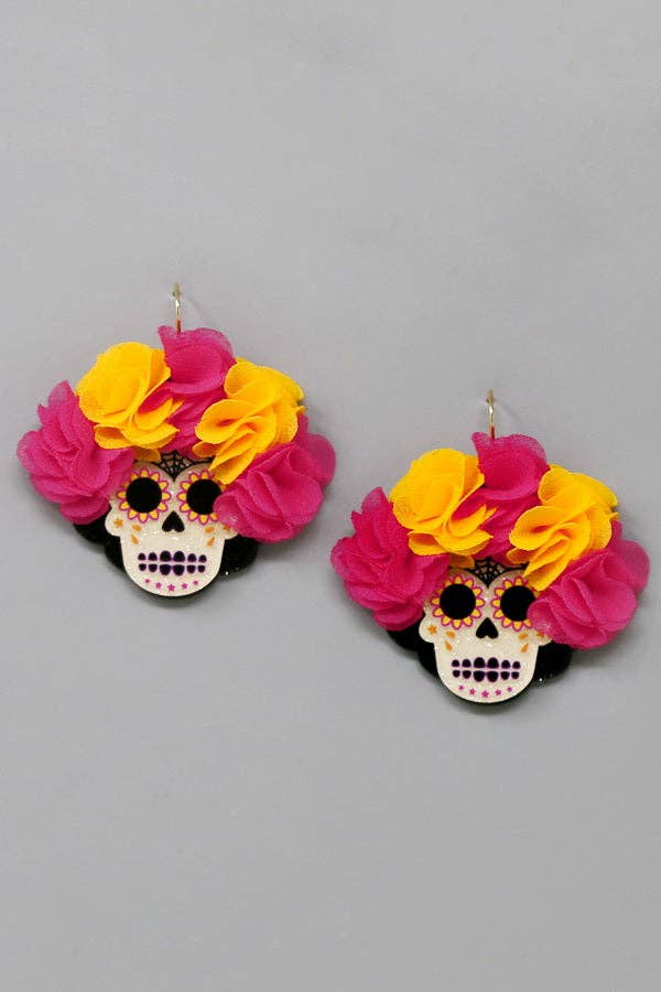 Floral Crown Calavera Sugar Skull Earrings