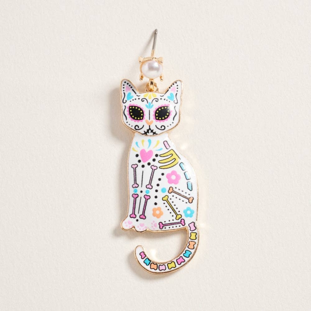 Day of the Dead Cat Earrings for Halloween Jewelry: Jet Black