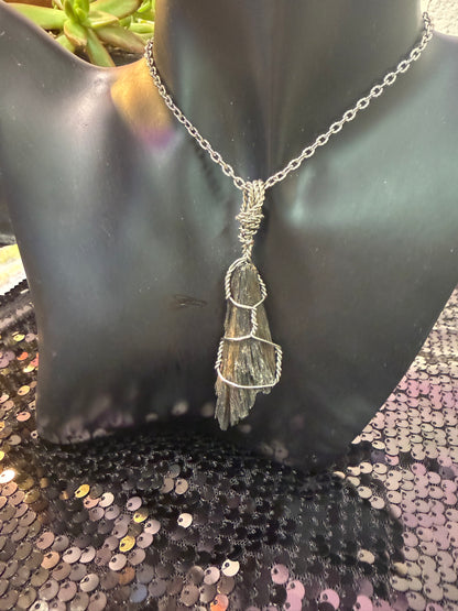 Black Kyanite hand wrapped pendant