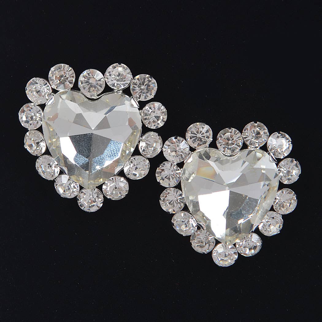 Rhinestone Heart Shape Stud Earring: Silver