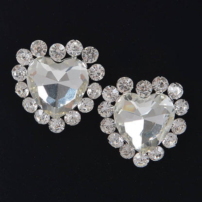 Rhinestone Heart Shape Stud Earring: Silver