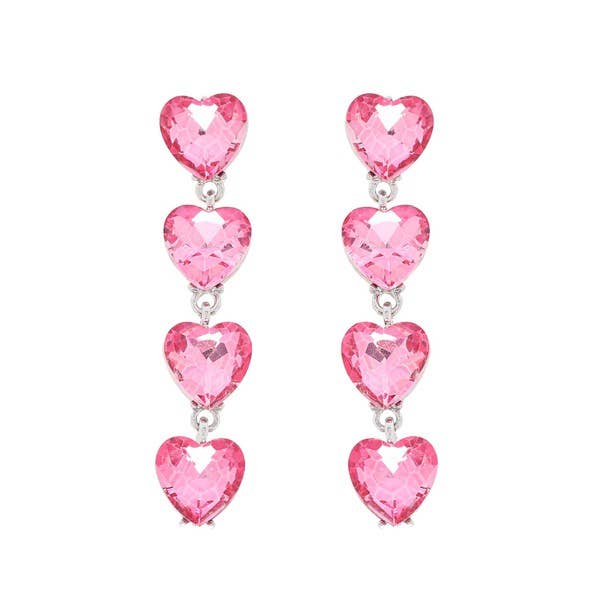 4-TIER CRYSTAL RHINESTONE HEART SHAPED EARRINGS Black