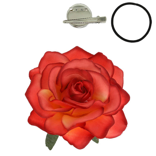 Rose Flower Brooch and Hair Clip Tie Accessory: Coral