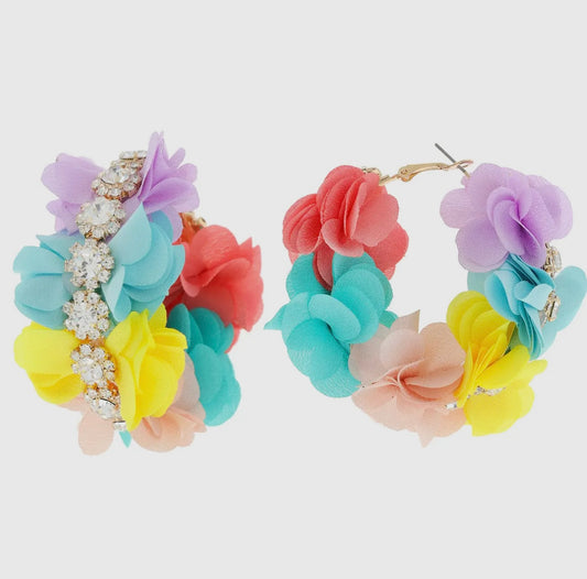 Multicolored Rhinestone and Fabric Dia de Los Muertos earrings