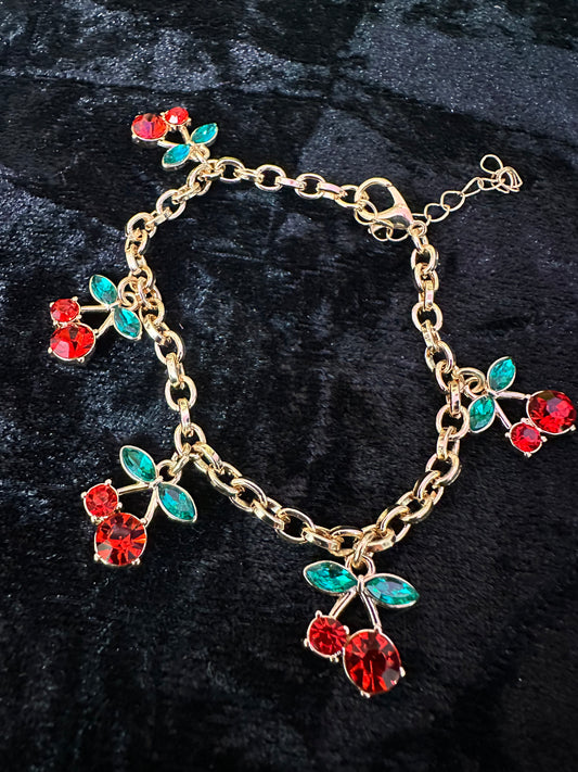 Cherry embellished red and green cherry baby bracelet