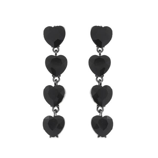 4-TIER CRYSTAL RHINESTONE HEART SHAPED EARRINGS Black