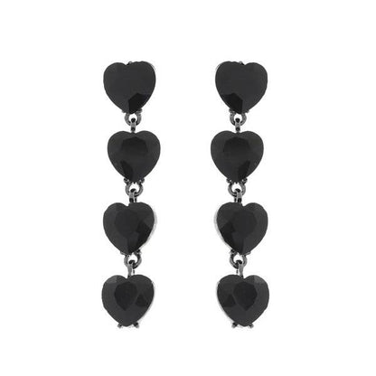4-TIER CRYSTAL RHINESTONE HEART SHAPED EARRINGS Black