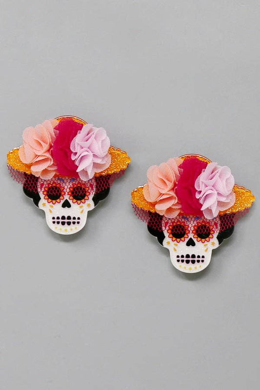 Floral Sombrero Calavera Sugar Skull Earrings: Multi 1
