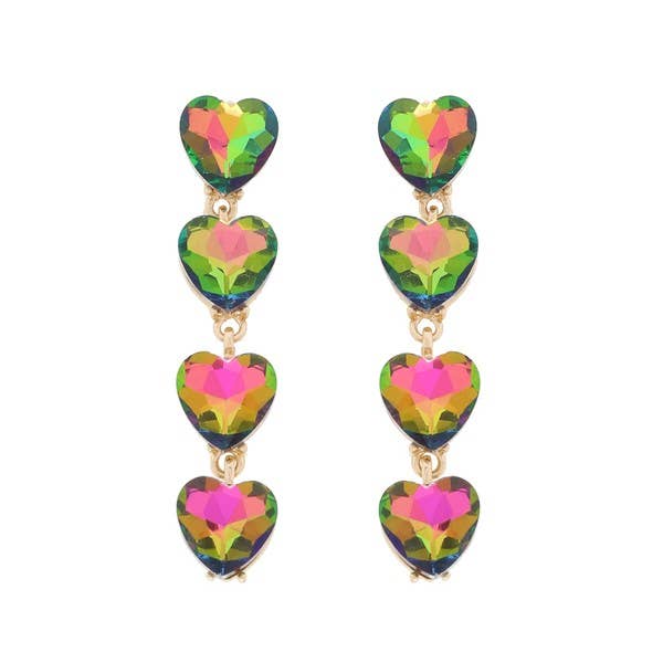 4-TIER CRYSTAL RHINESTONE HEART SHAPED EARRINGS Black