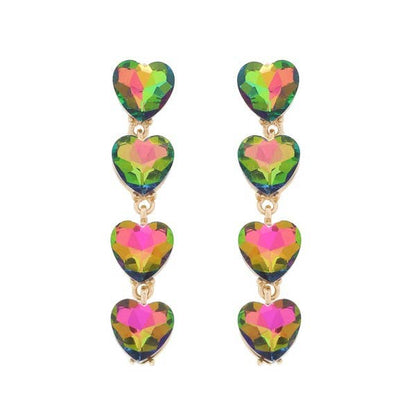 4-TIER CRYSTAL RHINESTONE HEART SHAPED EARRINGS Black