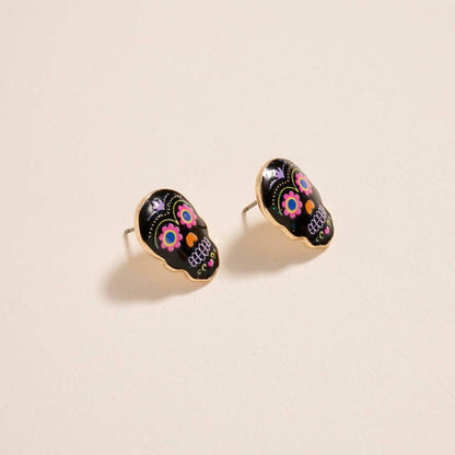 Sugar Skull Day of the Dead Post Earrings Jewelry: Jet Black / ONE