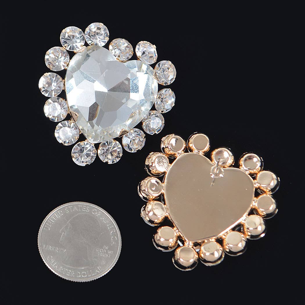 Rhinestone Heart Shape Stud Earring: Silver