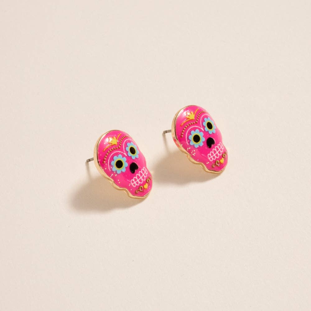 Sugar Skull Day of the Dead Post Earrings Jewelry: Jet Black / ONE
