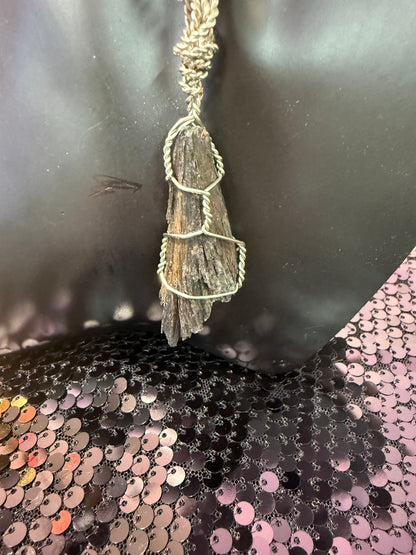 Black Kyanite hand wrapped pendant